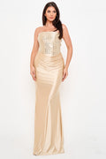 MASSAVELT Champagne Crystal Mermaid Maxi Dress