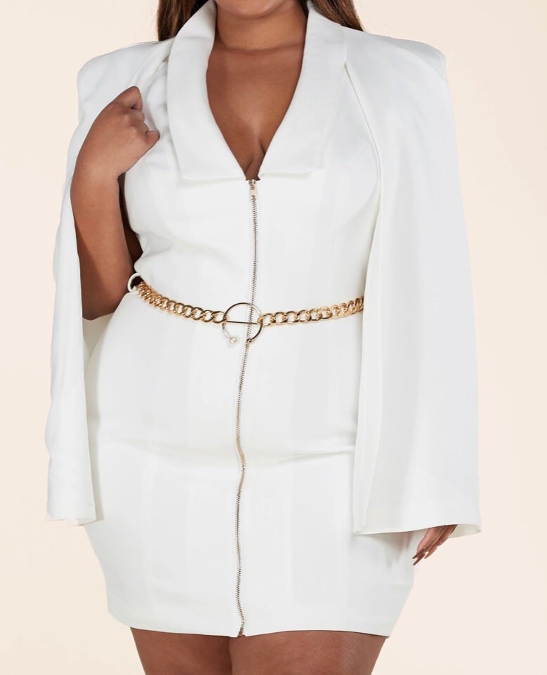 Off White Cape Belled Dress Plus Size