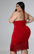 Red Halter Fringe Bodycon Dress