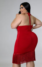 Red Halter Fringe Bodycon Dress