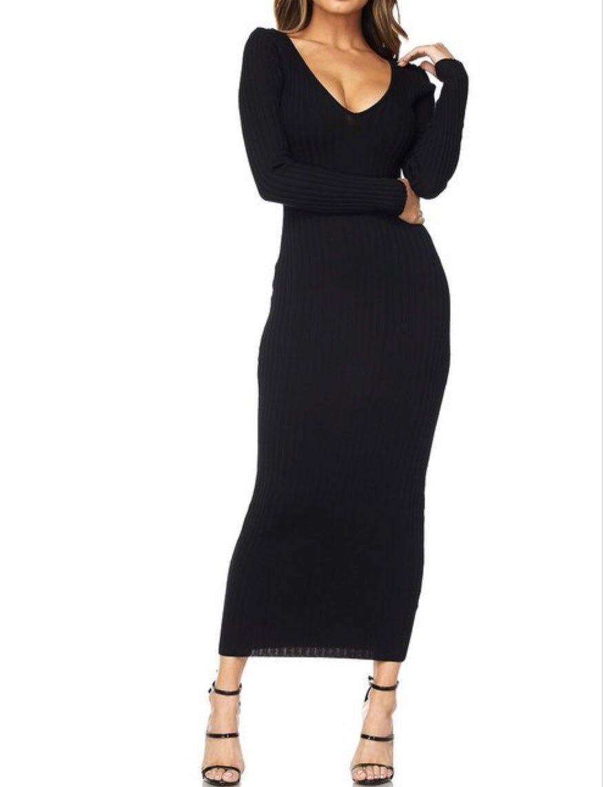 Ribbed Off-Shoulder Midi Dress