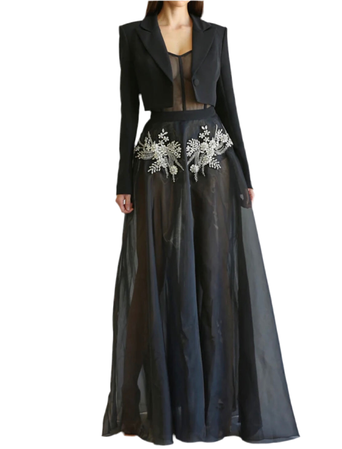 Black Crystal Detail Dress & Crop Blazer