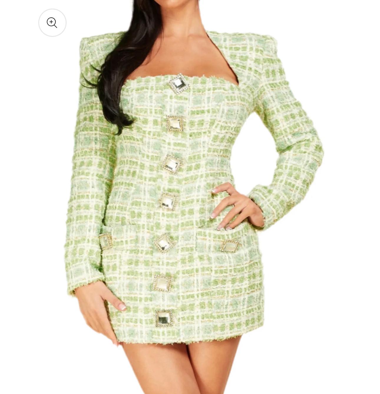 Sage Tweed Mini Dress