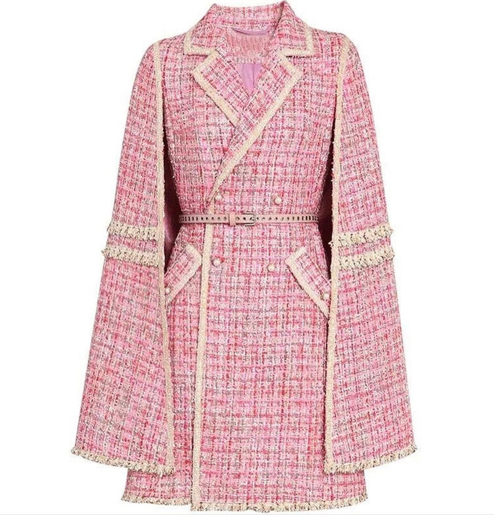 The Rosé Tweed Belted Coat Dress