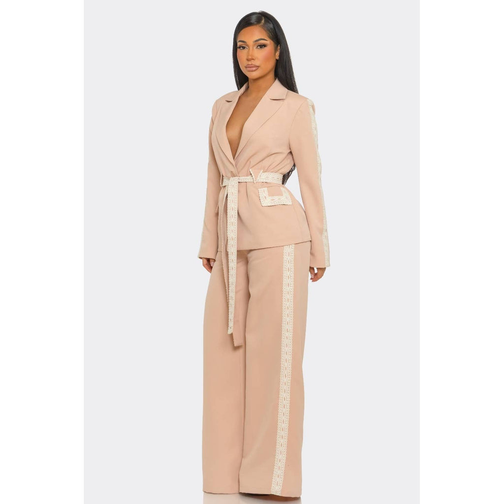 Belted blazer and flaire pants set