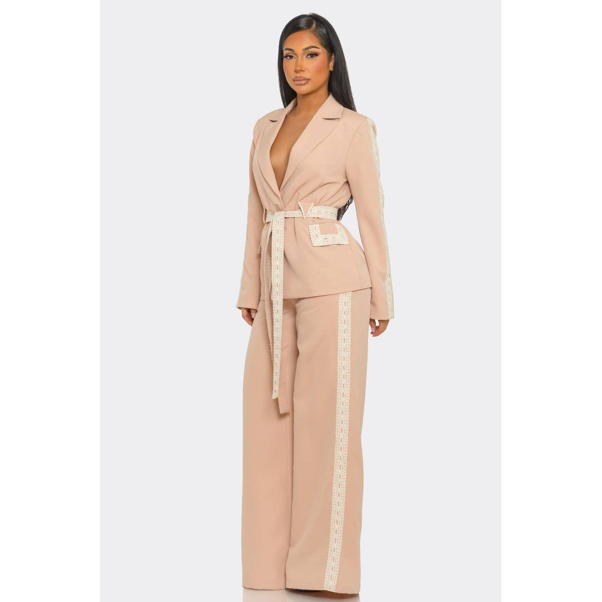 Belted blazer and flaire pants set