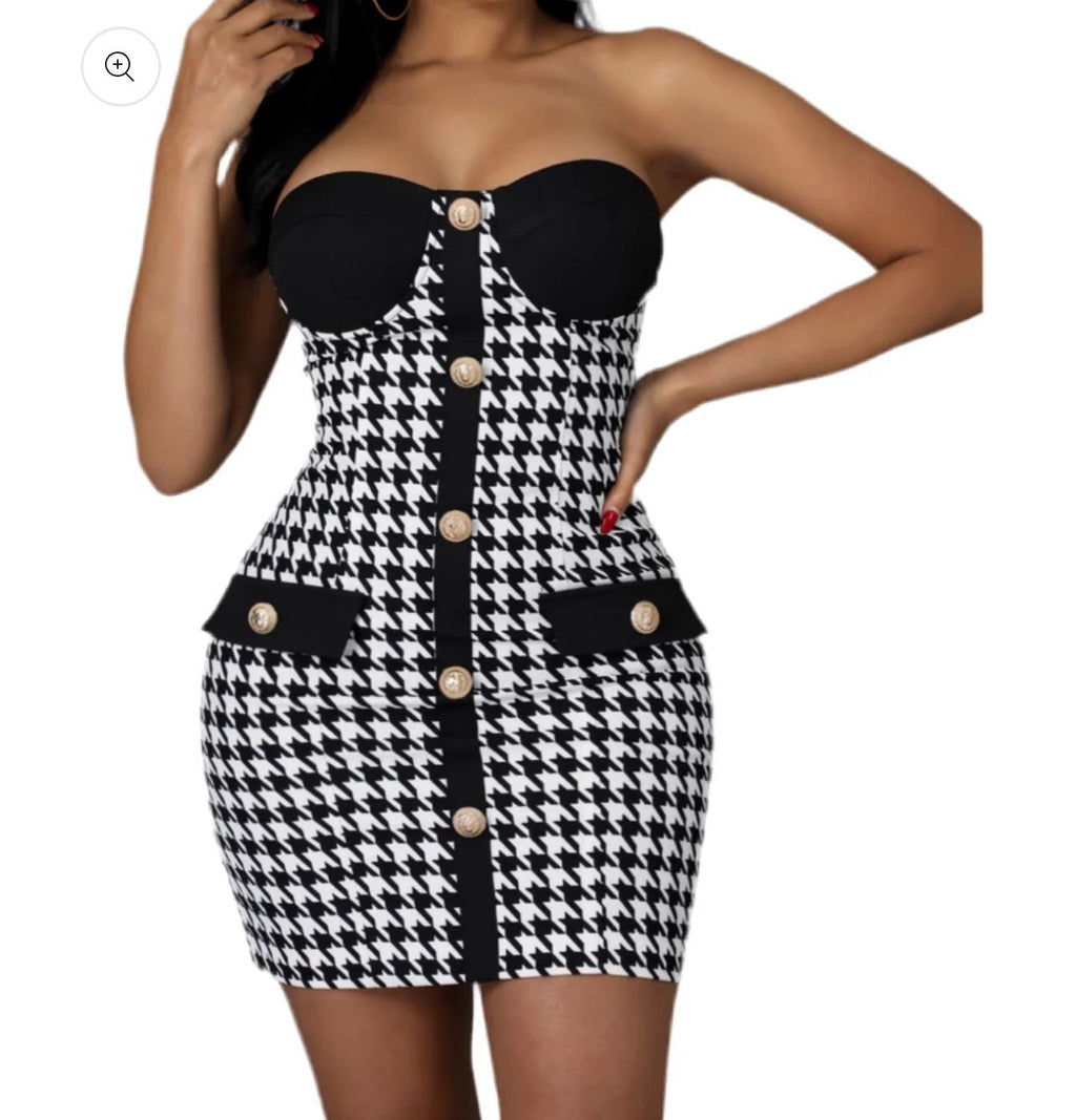 Houndstooth Corset Mini Dress