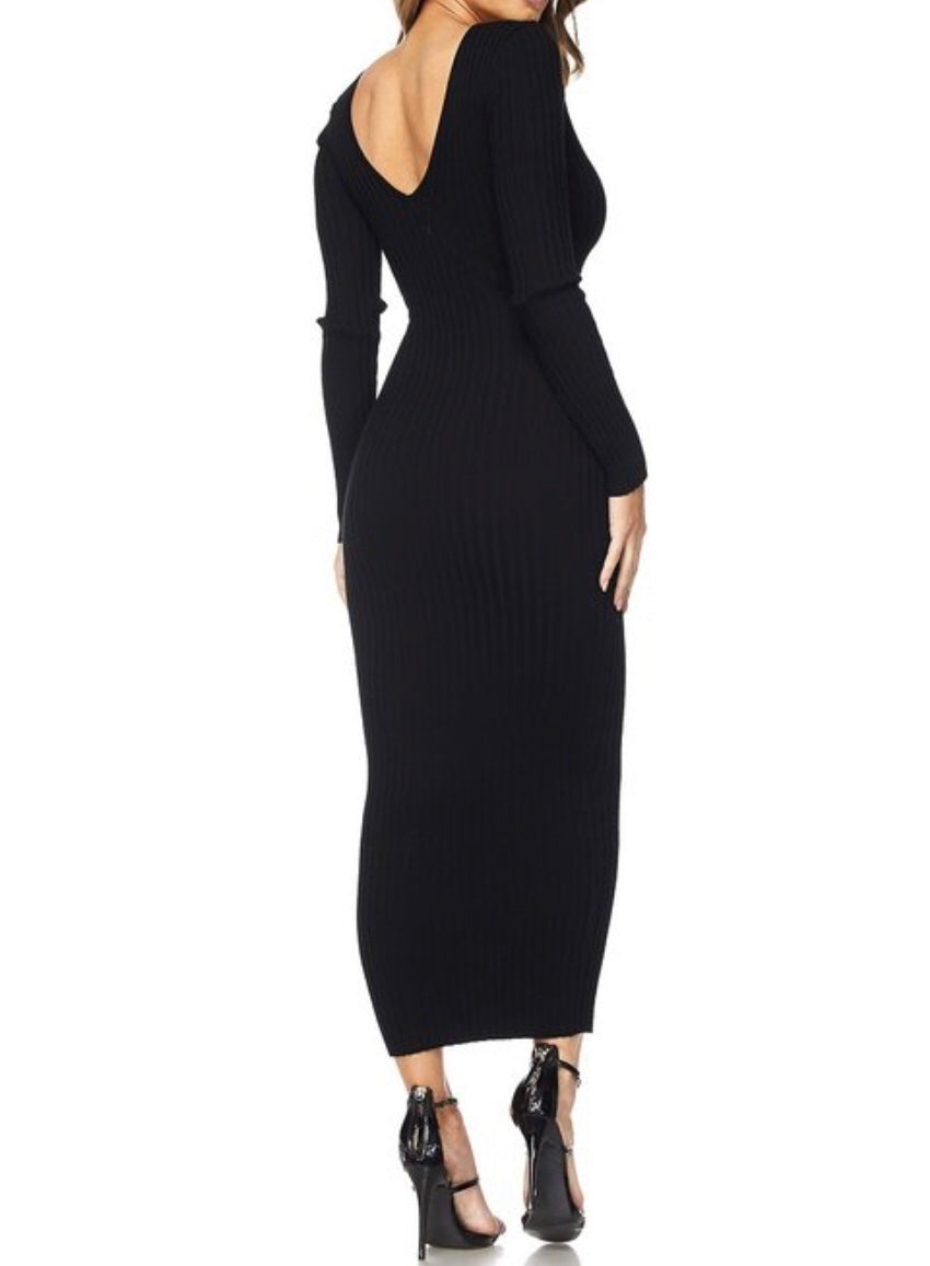 Ribbed Off-Shoulder Midi Dress