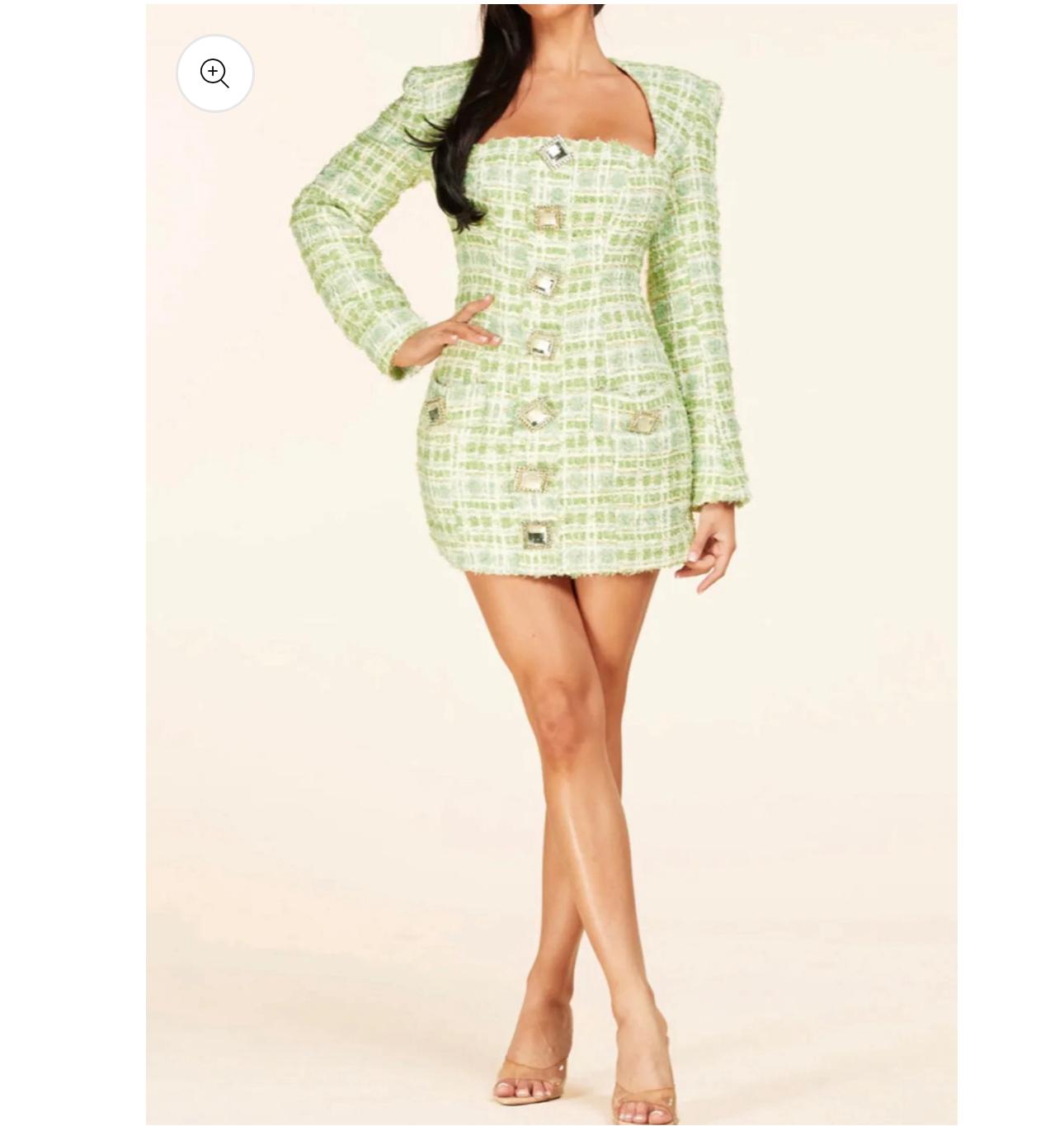 Sage Tweed Mini Dress