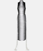 Black & White Cutout Fringe Maxi Dress
