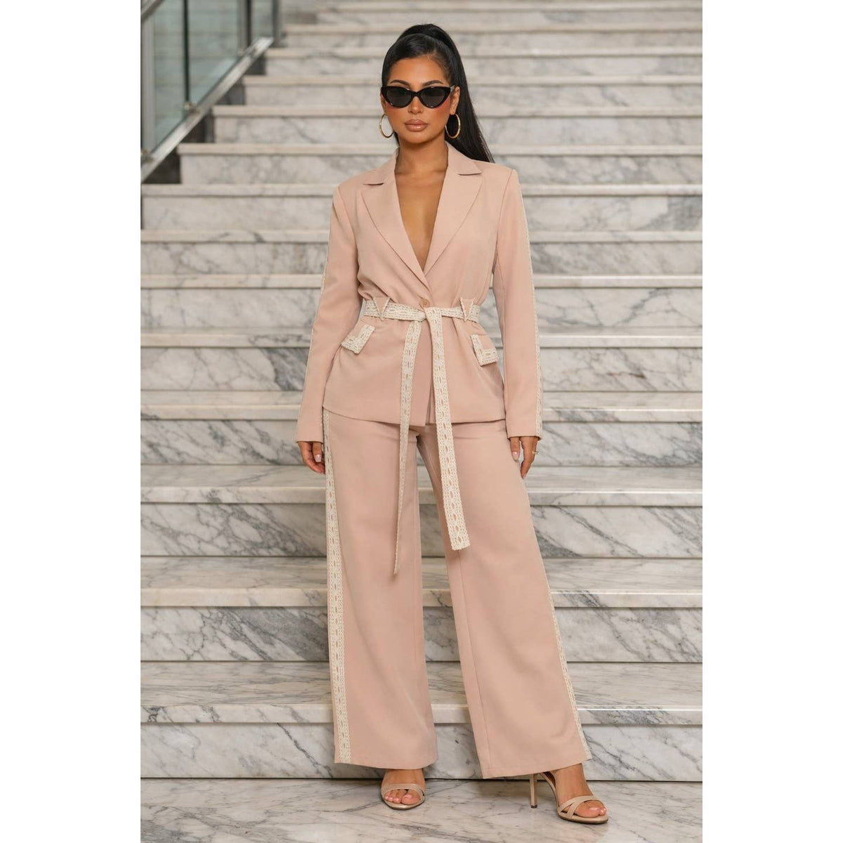 Belted blazer and flaire pants set