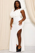 Ivory Ruffle Elegance Maxi Gown/ plus Size