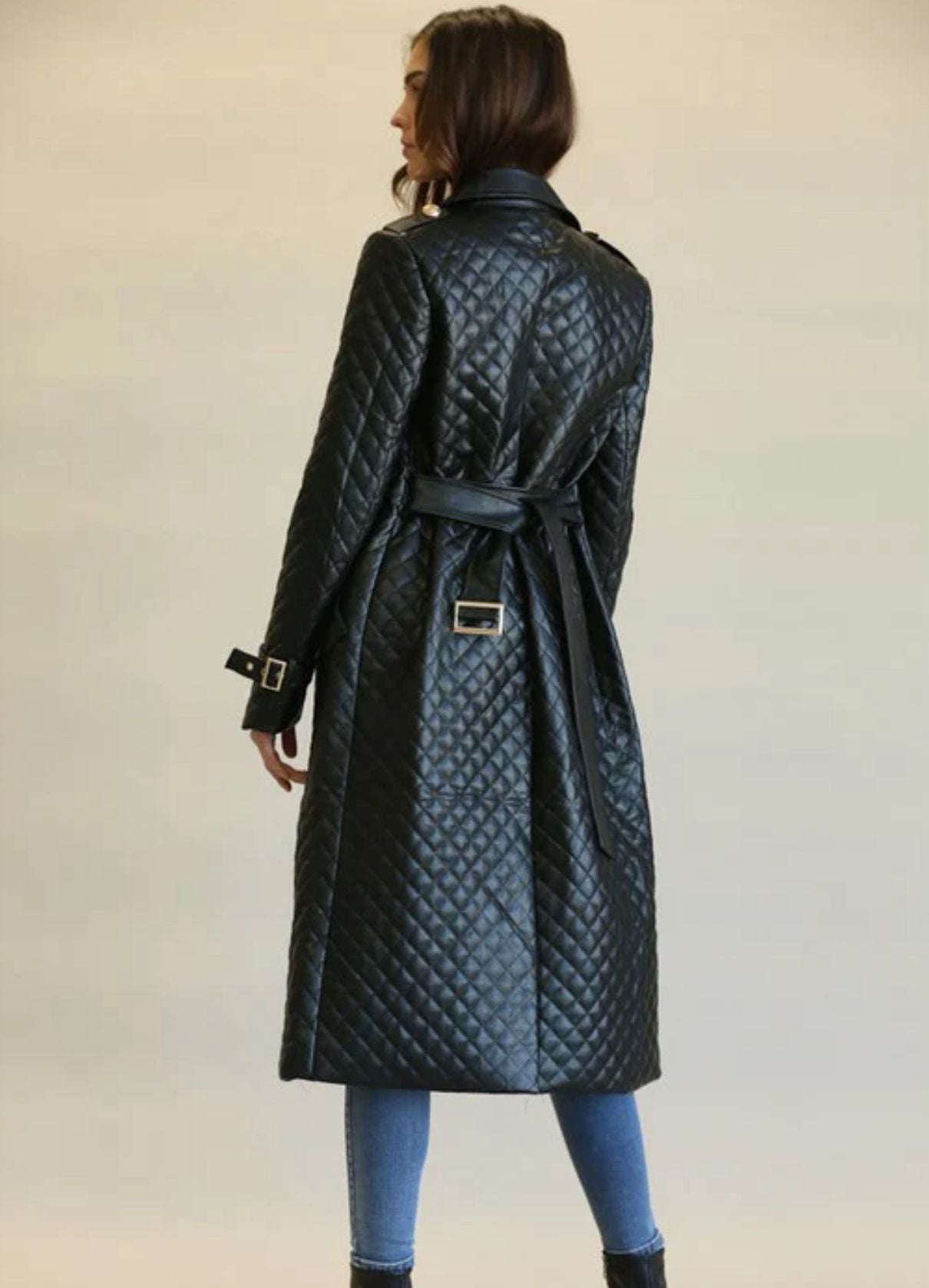 Classic Black Quilted Midi Coat