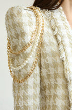 Tweed Chain-Shoulder Cropped Jacket