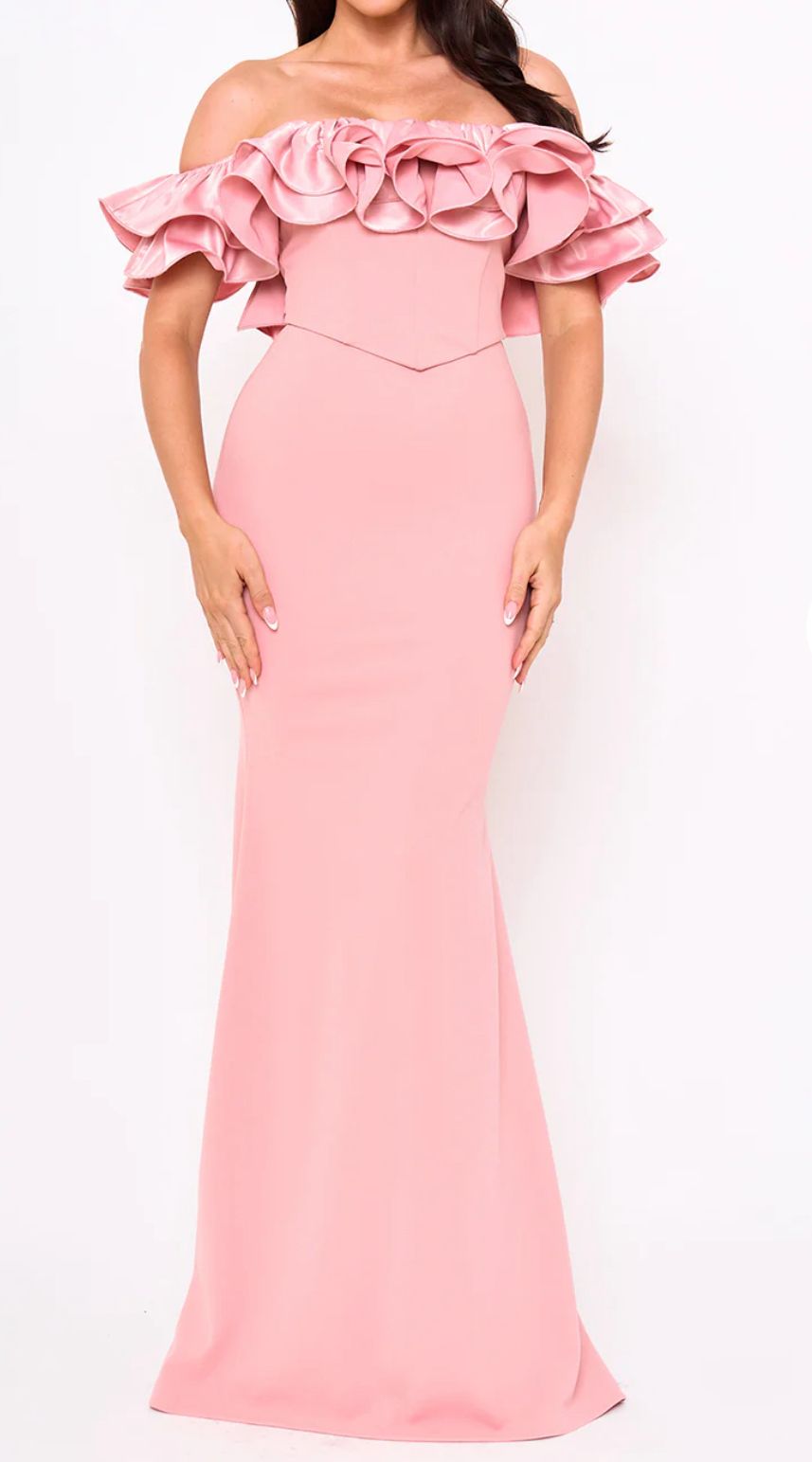 Pink Ruffled Evening Dress