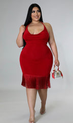 Red Halter Fringe Bodycon Dress