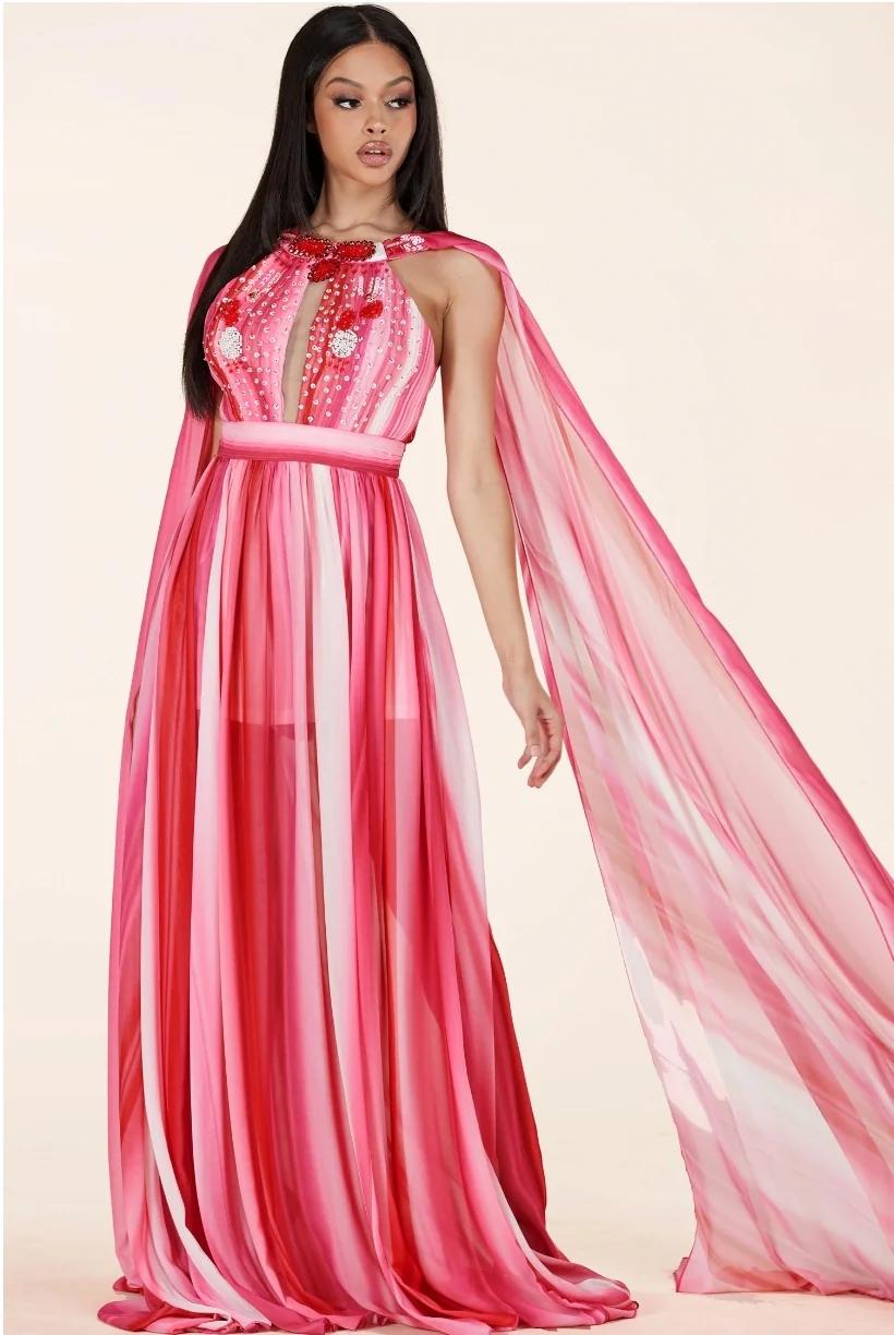 Rose Aura Cape Gown
