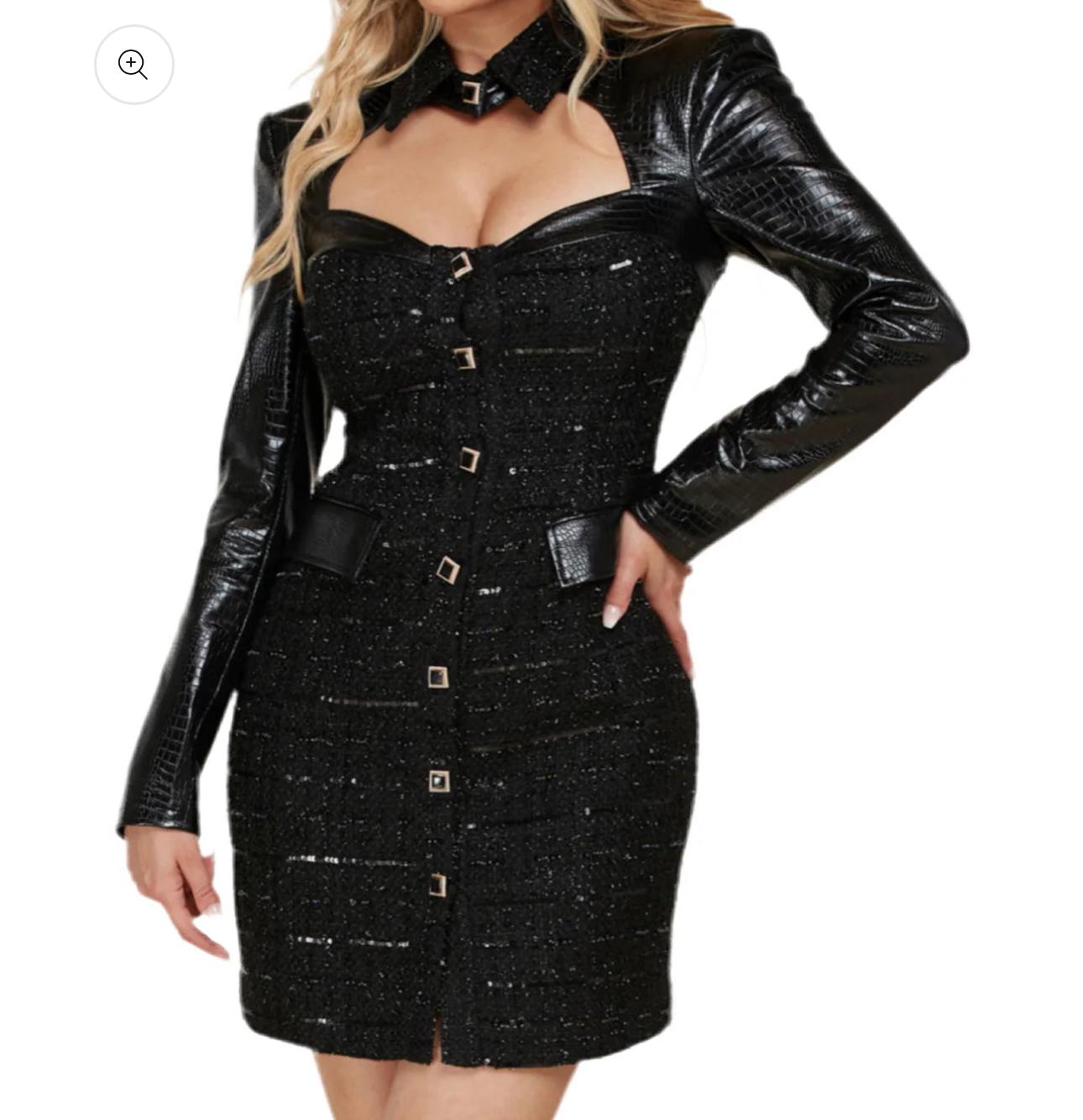 Buckled Tweed Mini Dress