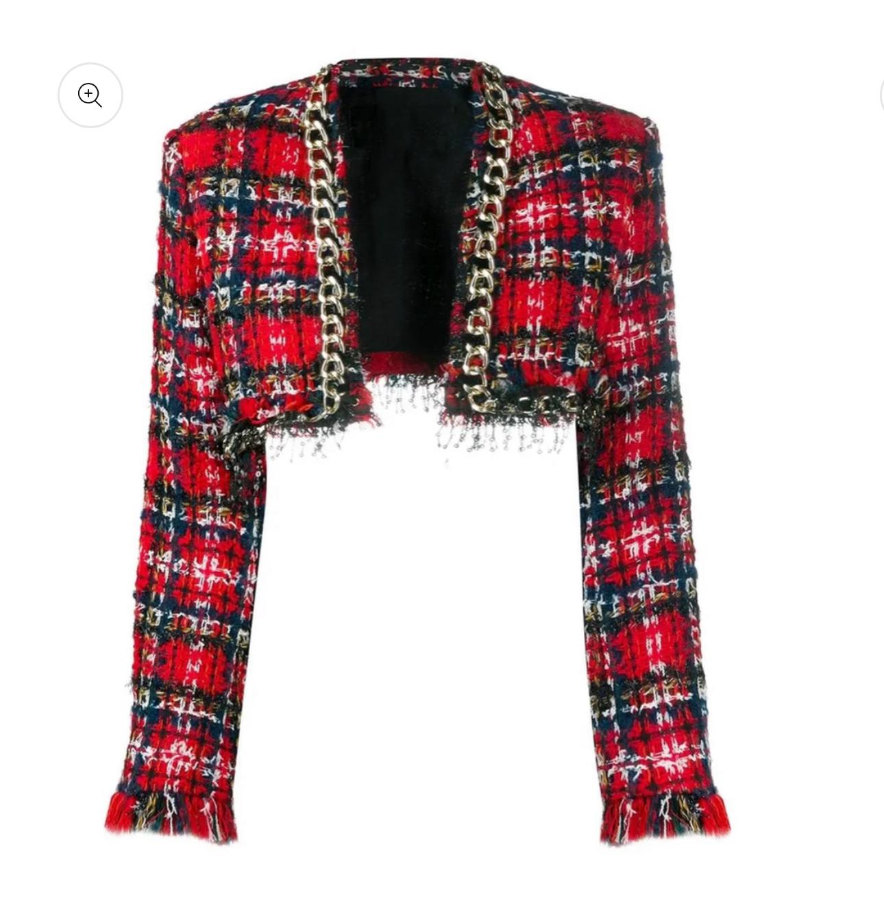 Red Tweed Chain-Trim Three-Piece Set