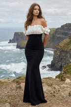Off-Shoulder Black & White Maxi