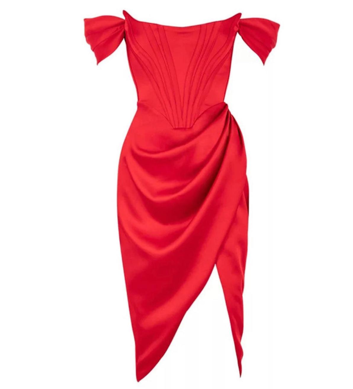 Red Siren Draped Midi Dress