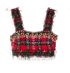 Red Tweed Chain-Trim Three-Piece Set