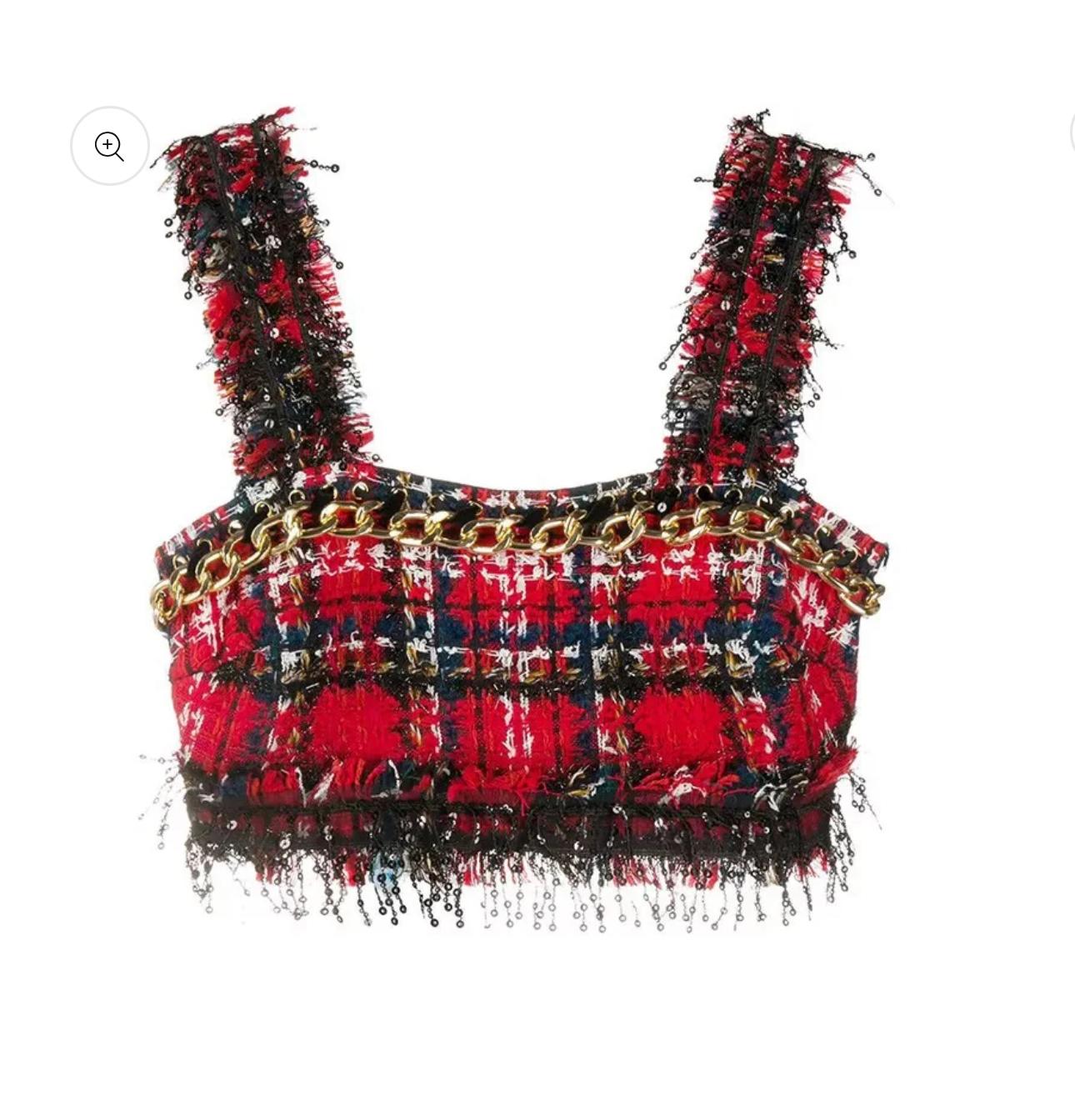 Red Tweed Chain-Trim Three-Piece Set