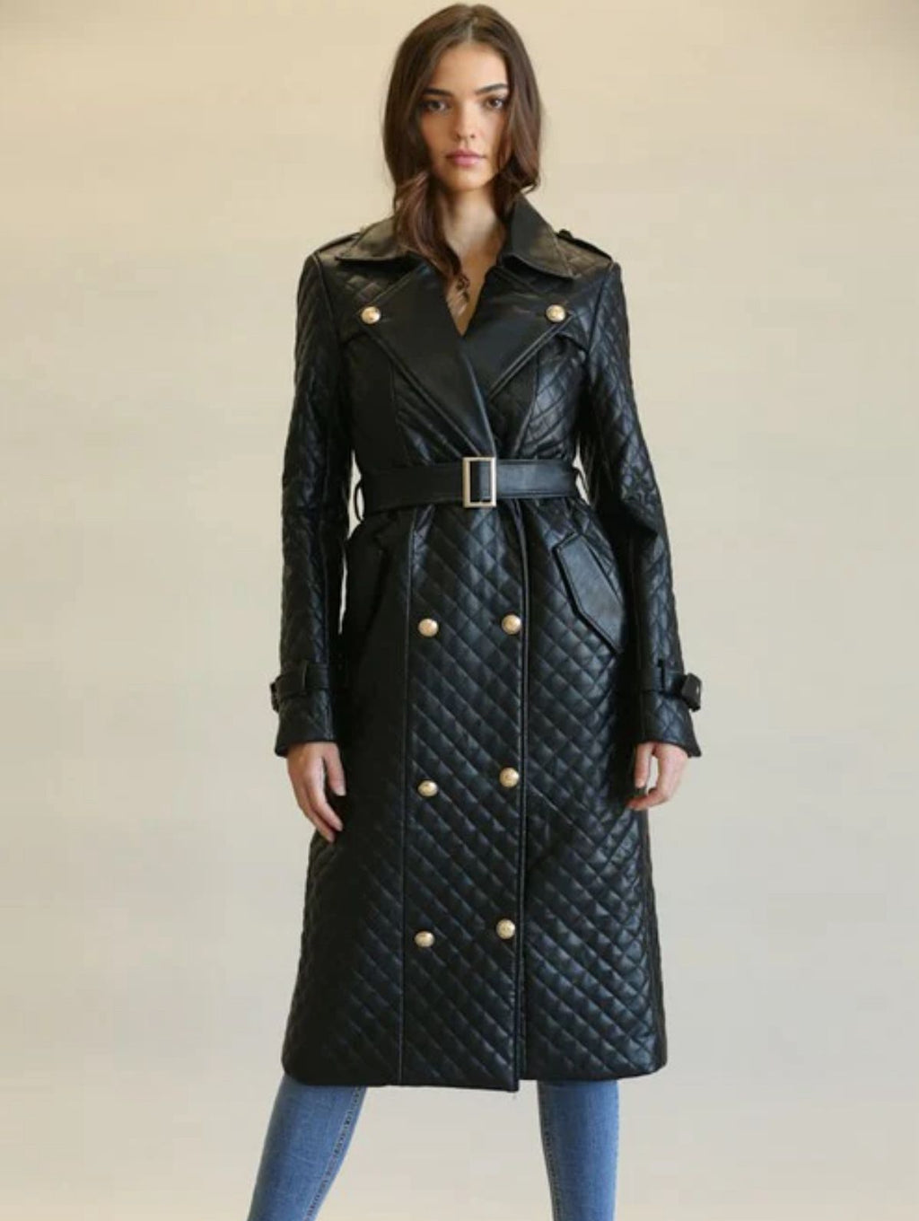 Classic Black Quilted Midi Coat