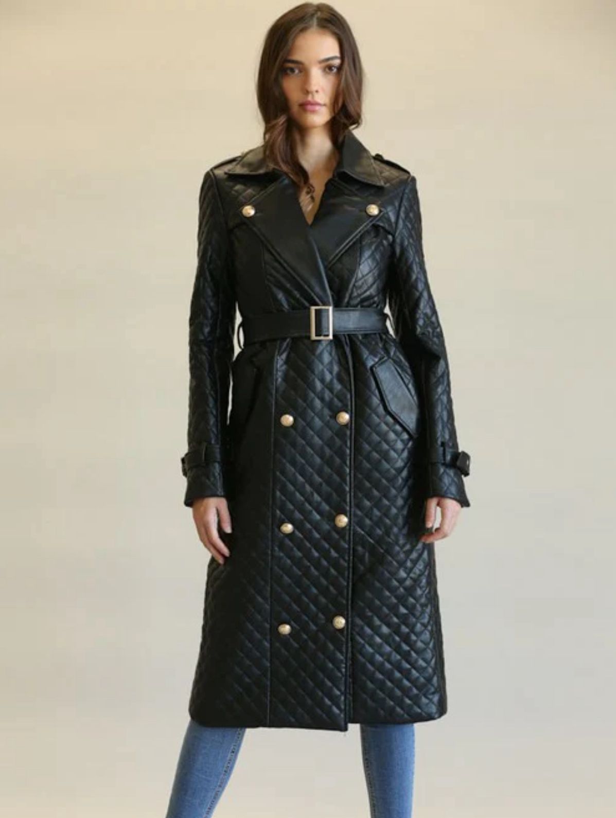 Classic Black Quilted Midi Coat