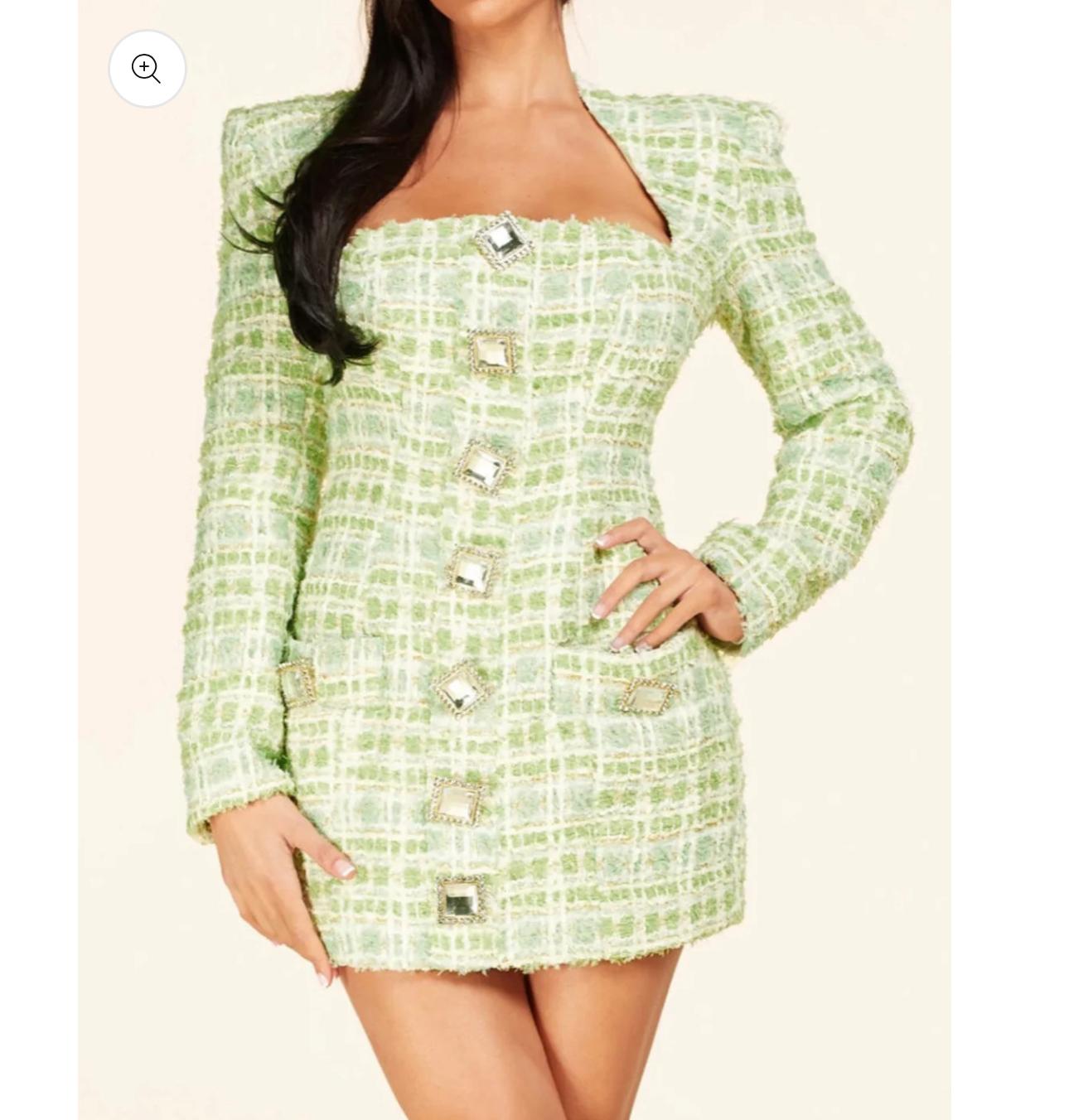Sage Tweed Mini Dress