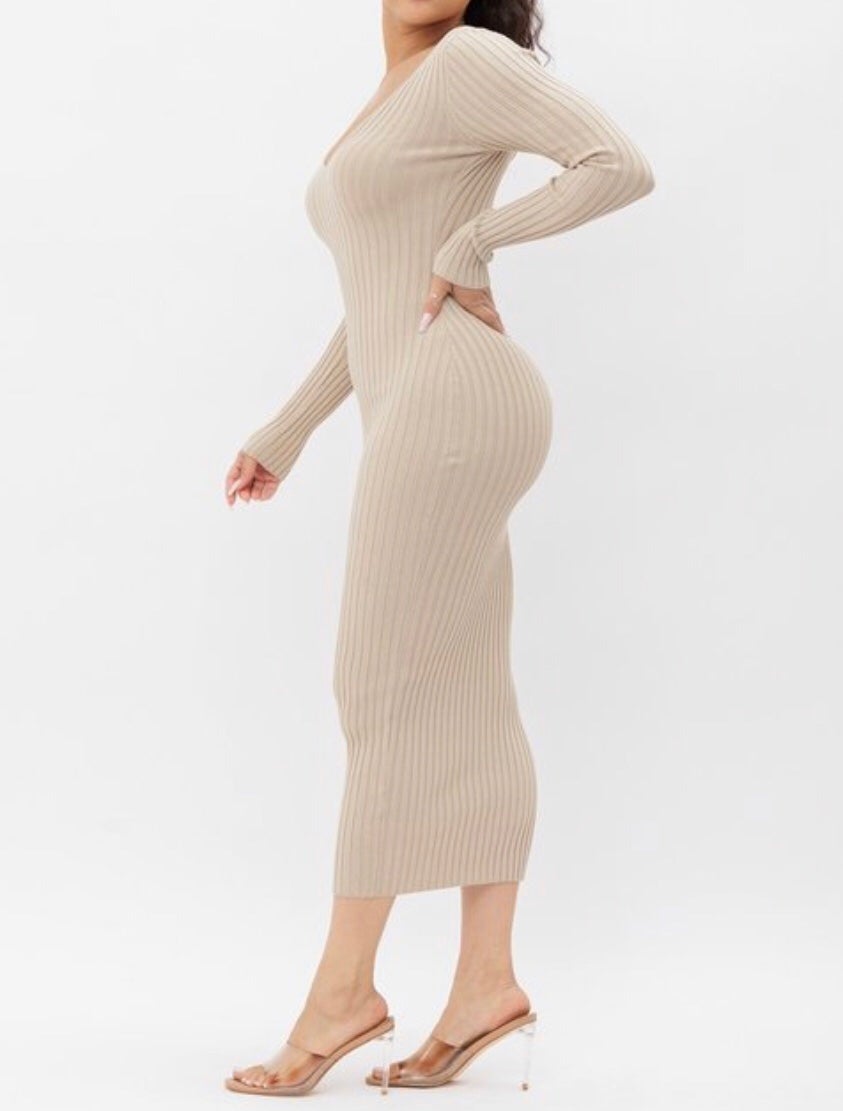Ribbed Off-Shoulder Midi Dress